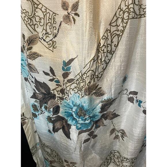 2 Mid Century Curtain Panels Turquoise Tan - Picture 2 of 3